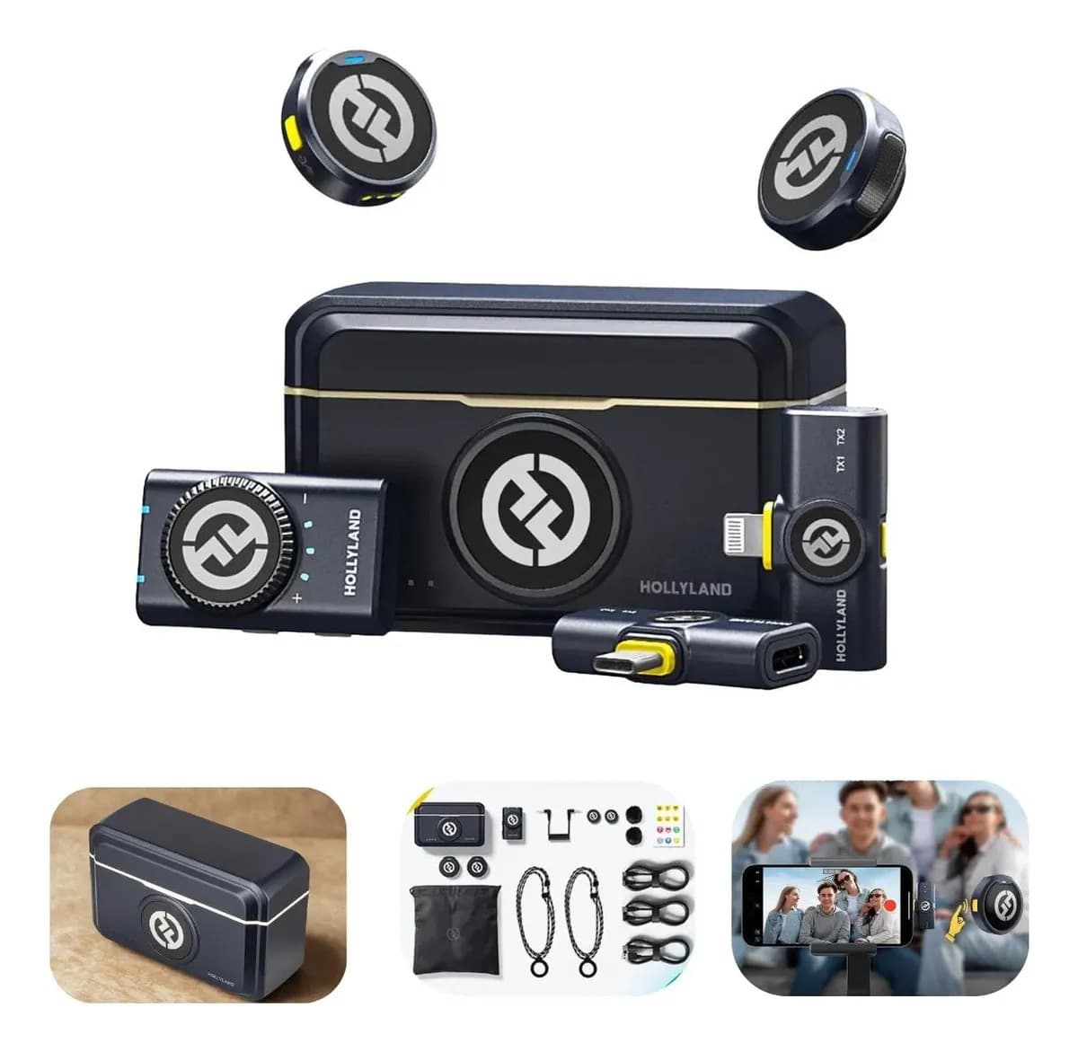 Microfone Lapela Duplo Hollyland Lark M2 Combo Usb C Câmera Preto