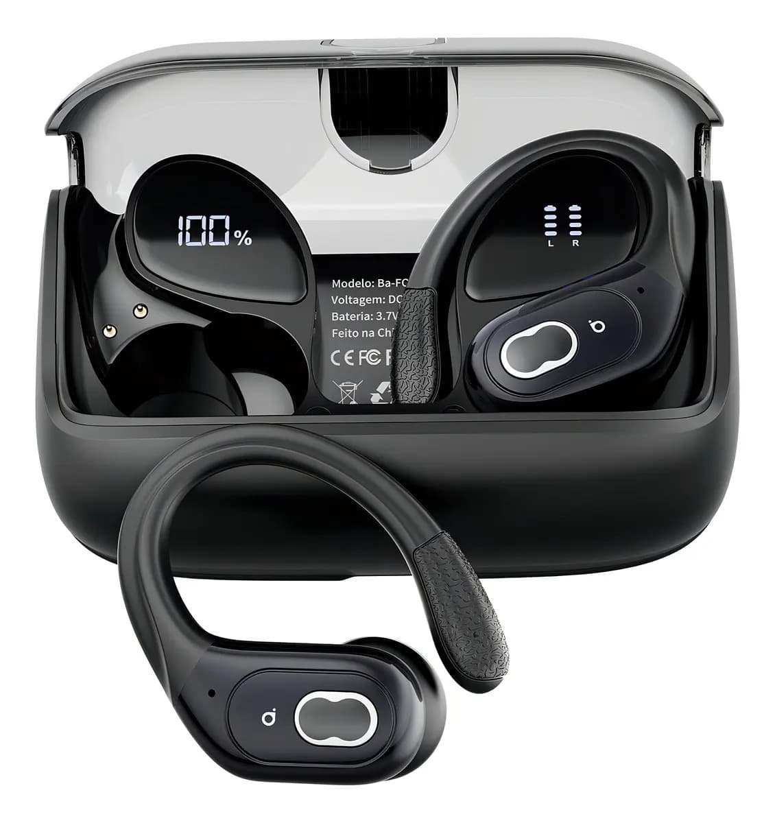 Basike Fone De Ouvido Sem Fio Esportivo Bluetooth5.4 Tws, Corrida Gancho, À Prova D'água, Com Gan, Tela Led Dupla, Suporta Chamadas De Voz, Adequadas Para Android E Ios, Cor Preto