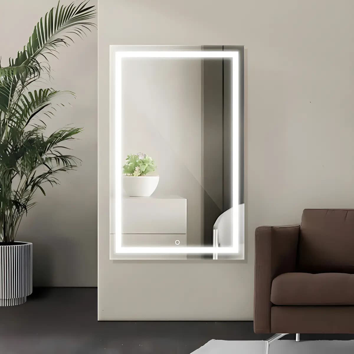 Espelho Retangular 90x50 Jateado Com Led Touch Moldura Led Quente